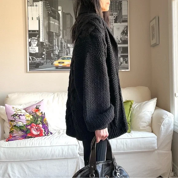 Chunky knit black open front cardigan - Picture 4 of 12